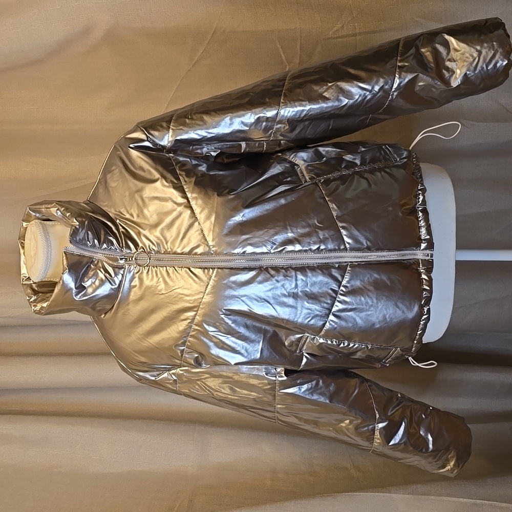 Pants Store metallic silver puffer coat
